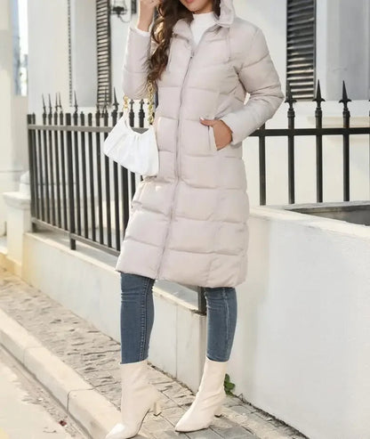 New Hooded Down Coats Women Medium Long Slim Fit Down Parkas Winter Warm Solid Casual Zipper Coat Stylish Outwear Autumn Jackets