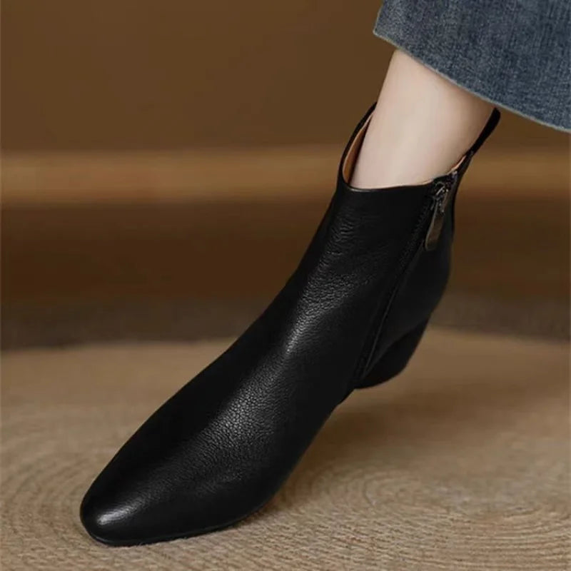 2025 Autumn Winter New Women's Ankle Boots Side Zip Square Toe Retro Comfortable Casual Short Boots