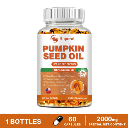 Pumpkin Seed Oil Capsules - Supports Prostate, Urinary Tract, Bladder Health, and Promotes Hair Growth