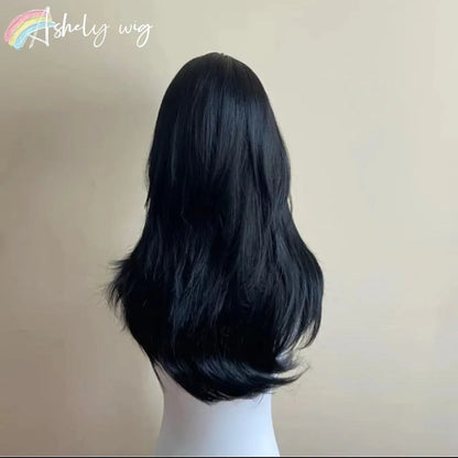 Black Wig Female Headband Body Wavy Rose Hair Net Models in French Bangs High Level Simulation Hair Wig 가발