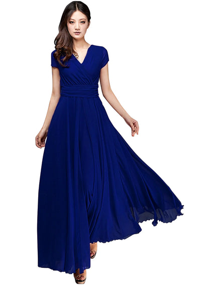 Women Ladies Clothing Short-Sleeve Sexy Club Boho Beach Dress Lady Summer Deep V Neck Party Long Maxi Dress Women