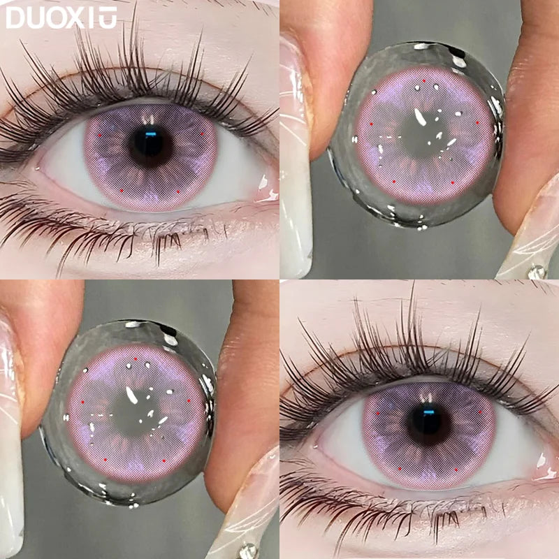 DUOXIU Yearly 365days Soft Lenses Pink-Blue Fashion Pupil Style Myopia Colored Contact Lenses (1 Pair) Covers Brown Eyes