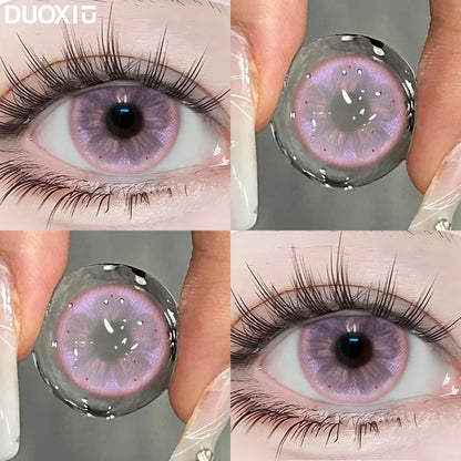 DUOXIU Yearly 365days Soft Lenses Pink-Blue Fashion Pupil Style Myopia Colored Contact Lenses (1 Pair) Covers Brown Eyes