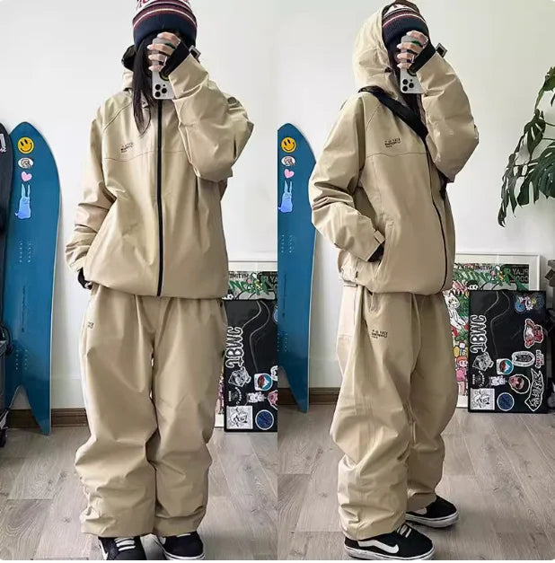 John snow 2024 New Male female couple Single and double board Ski suit set Loose type waterproof keep warm Ski pants ski jackets