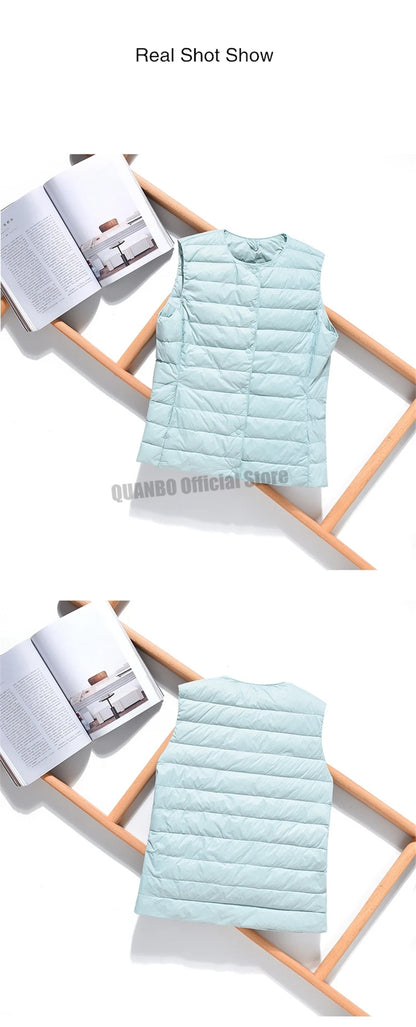 2025 New Women Sleeveless Puffer Jacket Spring Winter Female 90% White Duck Down Ultra Lightweight Packable Warm Down Liner Vest