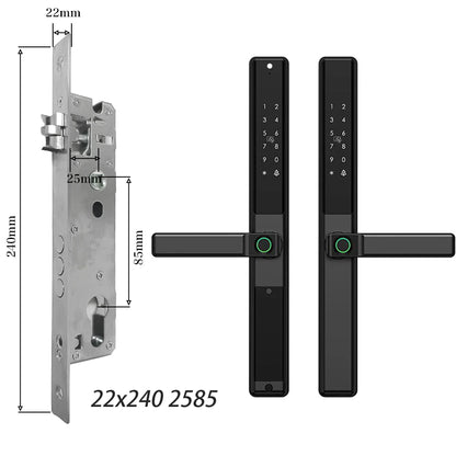 Waterproof Sliding Door Smart Lock Tuya WiFi Fingerprint Digital Code RFID Card Anti-Lock Aluminum Double-Side Electronic Lock