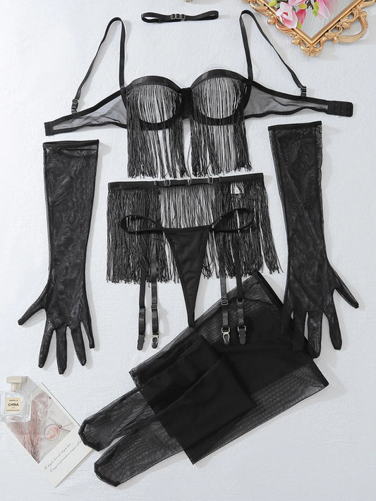 New Fashion Hot Selling Underwear Lace Perspective Tassel Sexy Ballet Short Skirt Set of 6 Women's Underwear Set of 6