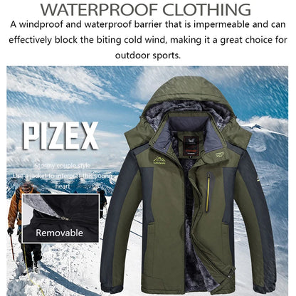9XL New Winter Men Outwear Fleece Warm Removable Hooded Jacket Men Outdoor Skiing Windbreaker Waterproof Casual Jacket Coat Male