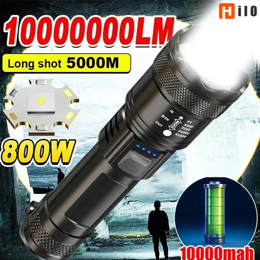 High Strong Power Led Flashlights 2000LM Tactical USB Charging Camping Emergency Fishing Zoom Lantern Torch with Display Light