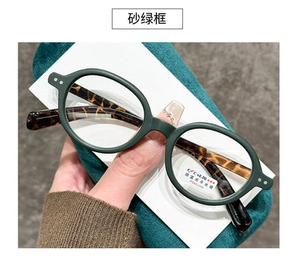 Retro Small Frame Presbyopia Glasses Oval Frame Green Tortoiseshell Reading Glasses Blue Light Blocking Eye Protection Eyewear