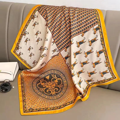 Square imitation silk scarf scarf for women multi-functional multi-floral silk texture scarf