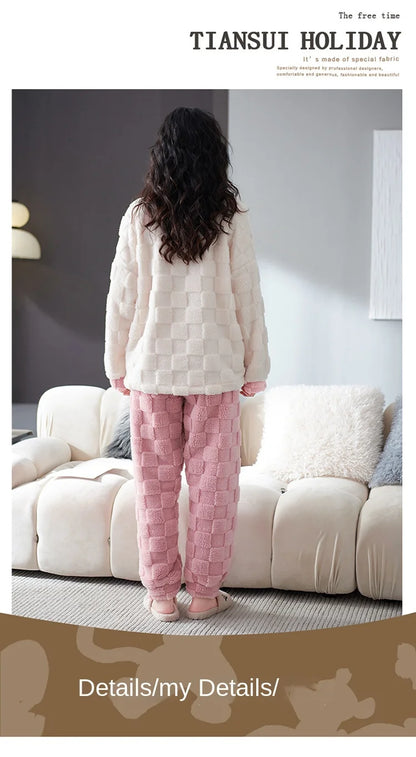 Thickened Warm Winter Couples Flannel Pajamas for Men and Women Cartoon Bear Sleepwear Loungewear Ladies Nightwear Homewear