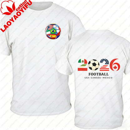 Men's 100% Cotton 2026 Soccer Football T-Shirt USA Canada Mexico Casual Sports Fan Print Short Sleeve Top Oversized T Shirt