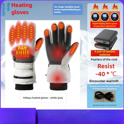 Smart Heated Ski Gloves USB Recharge 3-Heat Carbon Fiber Waterproof Touchscreen LED Digital Temp Winter Snowboard Cycling