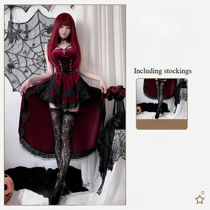 Sexy Lingerie Cosplay Dark Gothic Halloween Costume Ladies Dress Dovetail Witch Vampire Bride Performance Costume Red Suit