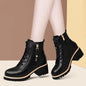 Women's Chunky Sole Ankle Boots     Lace-Up & Side-Zip Combat Boots Winter Fleece-Lined Booties Versatile Leather Boots Platfo