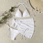 Sexy Three Pieces Bikini Set Women Summer Bikini With Sarong Skirt Solid Color Triangle Cup Tie Up Female Swimwear Swimming Suit