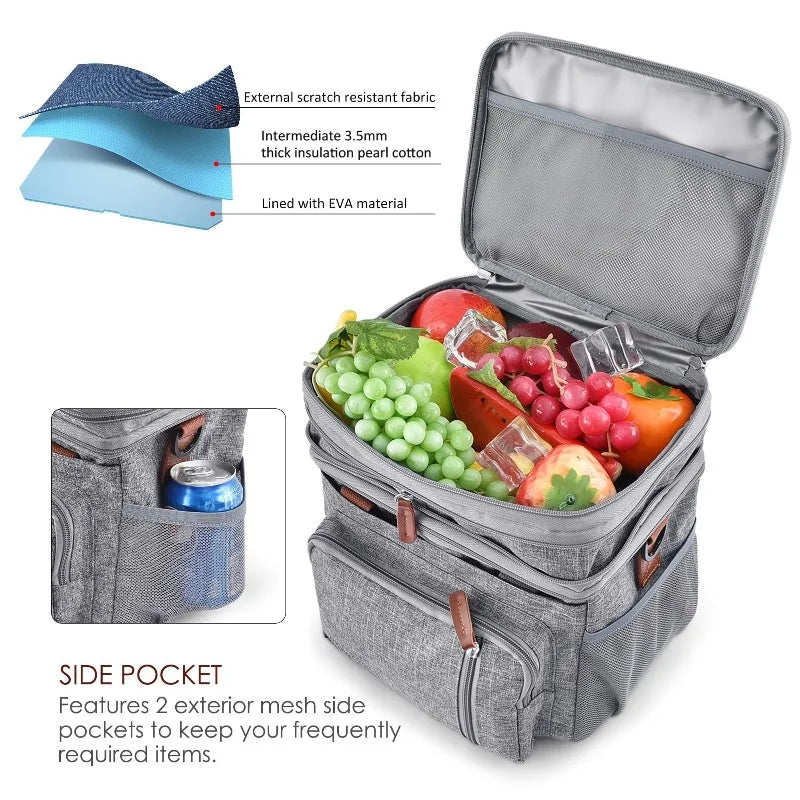 Fashion Double Layer Insulation Bento Lunch Bag Portable Large Capacity Picnic Cooler Ice Pack Waterproof Food Thermal Lunch Box