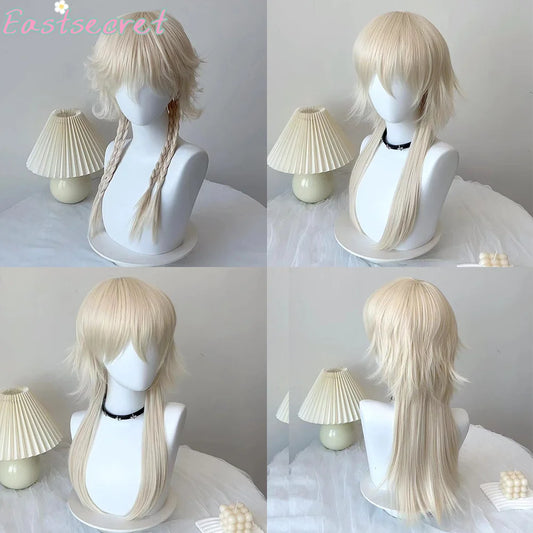 EAST Red Long Straight Synthetic Mullet Head Wig Wolf Tail Layered Fluffy Women and Men Wig for Daily Party Lolita Cosplay