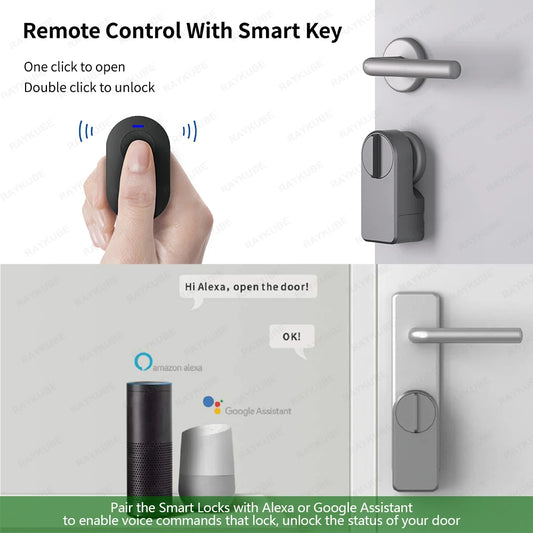 RAYKUBE A1 Pro Tuya BEL Smart Door Lock Set with Fobs/ Keypad/ Smart Key Tuya Remote Unlock Work with Alexa Google Assistant