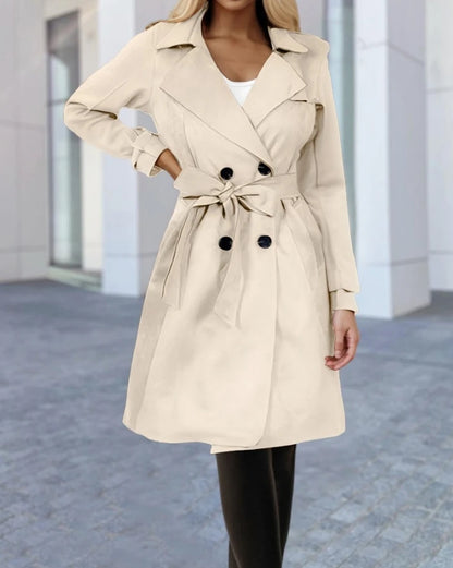 Trench Coat for Women Autumn Fashion Double Breasted Long Trench Coat Classic Lapel Slim Long Sleeve Overcoat with Belt
