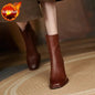Leather Square Toe Heeled Booties Fleece-Lined Women's Ankle Boots Autumn Winter Female Short Shoes Trend 2025 on Offer Footwear