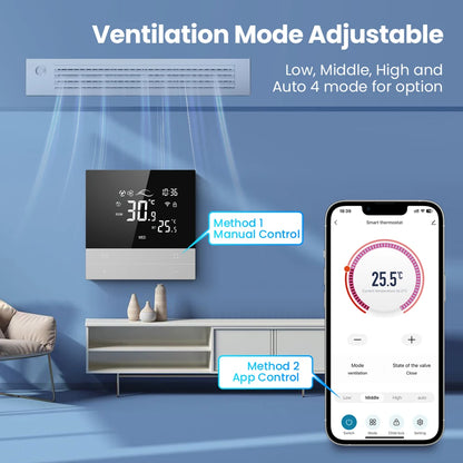 AVATTO Tuya WiFi Smart Central Air Conditioning Thermostat，Heating And Cooling Function 3 Speed Fan Coil For Alexa Google Home