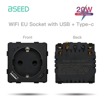 BSEED EU Standard Wifi Socket Smart Plug Function Part Only Power Monitor Timing Smart Home Alexa Voice Control  Bule Backlight