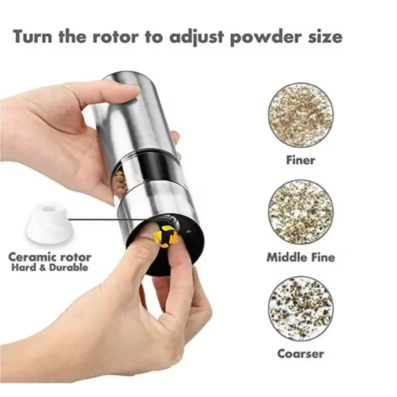 Stainless Steel And ABS Electric Salt Pepper Grinder Set Automatic Operation Spice Mill Charging And Battery Model for Kitchen
