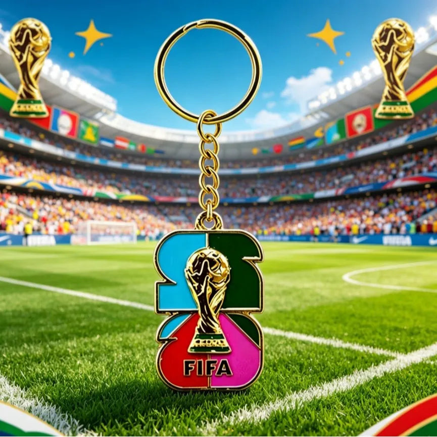 2026 FIFA World Cup Enamel Metal Keychain, UV Printed Soccer Key Ring, Football Fan Souvenir, Car Bag Pendant, Sports Gift