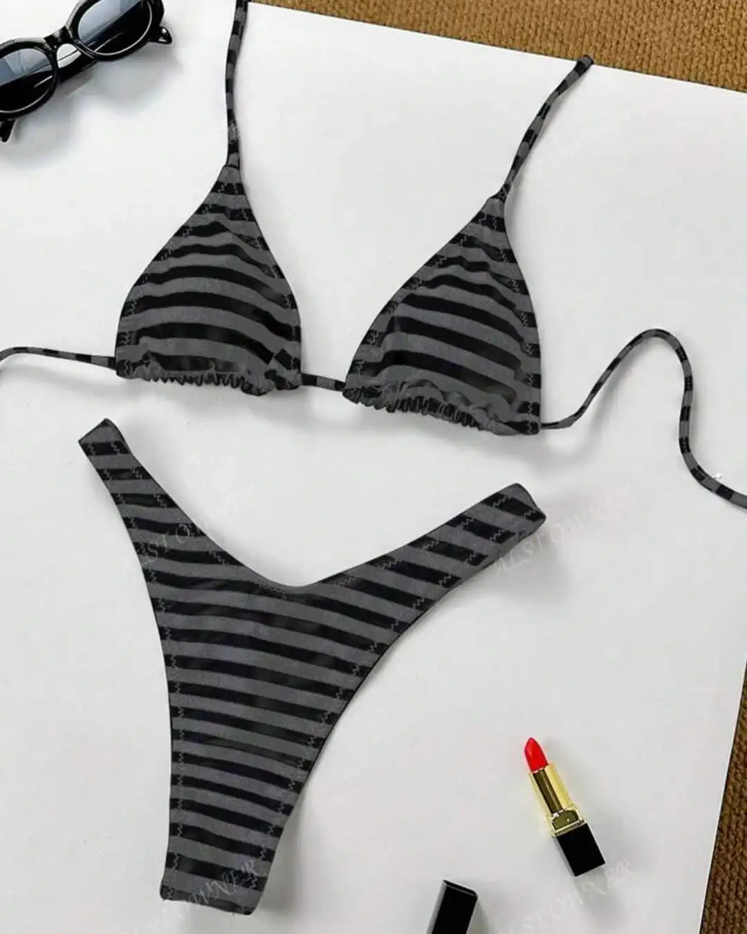 Y2K Sexy Hot Girls Striped Printed Triangle Lingerie Underwear 2025 New Beach Vacation Fashion Personality ins Style Bikini Suit