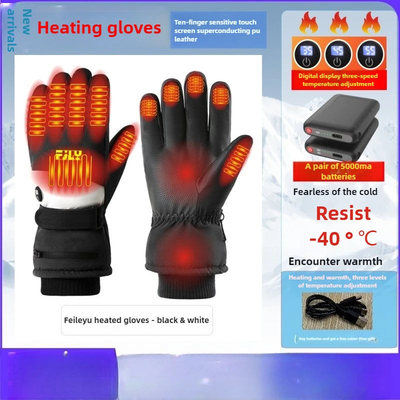 Smart Heated Ski Gloves USB Recharge 3-Heat Carbon Fiber Waterproof Touchscreen LED Digital Temp Winter Snowboard Cycling