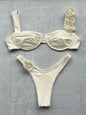 2024 New Bikini Set Womens Steel Plate Solid Color Three-dimensional Flower Split Ladies Swimsuit Women