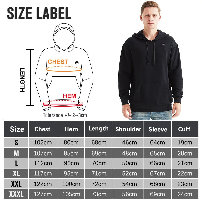 2024 Outdoor Electric USB Heating Sweaters Hoodies Men Winter Warm Heated Clothes Charging Heat Jacket Sportswear
