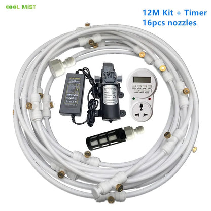 A29 Outdoor Misting Cooling System 12V Water Pump Kit Fog Nozzle For Greenhouse Garden Patio 8M -18M Timer Smart Irrigation Kits