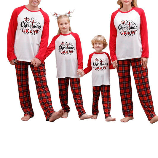 Christmas Family Matching Pajamas Set Long Sleeve Letter Print T-shirt with Plaid Pants Sleepwear Loungewear for the Whole