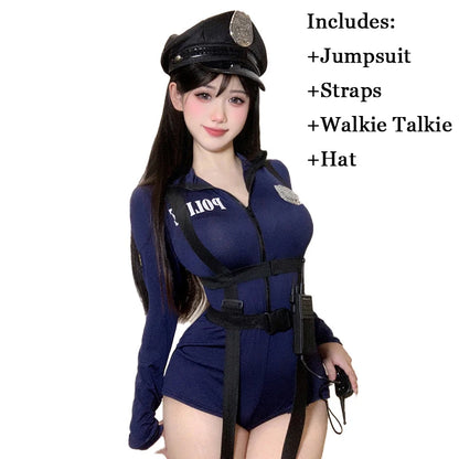 Sexy Policewoman Cop Uniform Bodysuit Blue Suit Police Officer Costume Woman Carnival Party Clubwear Halloween Cosplay Costumes