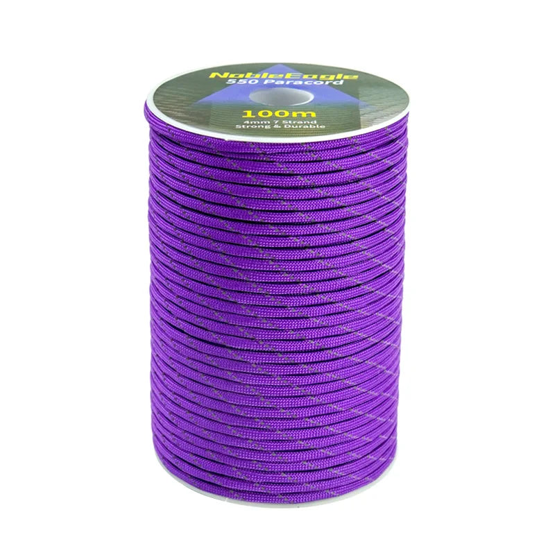 Reflective Paracord Rope, Military, 7 Strand, 4mm, 550 Tactical Parachute Cord, Camping Tent, Lanyard, DIY Bracelet Weaving Rope