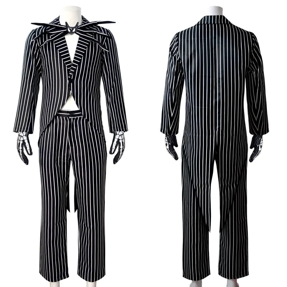 Christmas Eve Costume Jack on Skeleton Men's Women's Full Sally Black and White Stripes Cosplay Halloween