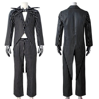 Christmas Eve Costume Jack on Skeleton Men's Women's Full Sally Black and White Stripes Cosplay Halloween
