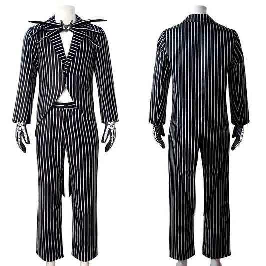 Christmas Eve Costume Jack on Skeleton Men's Women's Full Sally Black and White Stripes Cosplay Halloween