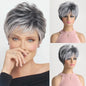 Short Natural Wigs with Bangs Soft Mommy Hair Daily Use Short  Grey Ombre Curly Synthetic Hair Costume Party Wig for Women