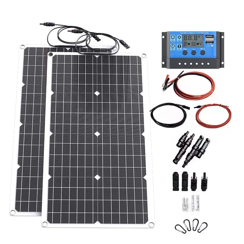 2000W Off-Grid Solar Complete Kit Power 100A Controller,110V 220V Inverter&10AH 30AH LiFePO4 Battery for Home/RV/Camping