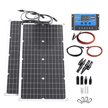 2000W Off-Grid Solar Complete Kit Power 100A Controller,110V 220V Inverter&10AH 30AH LiFePO4 Battery for Home/RV/Camping
