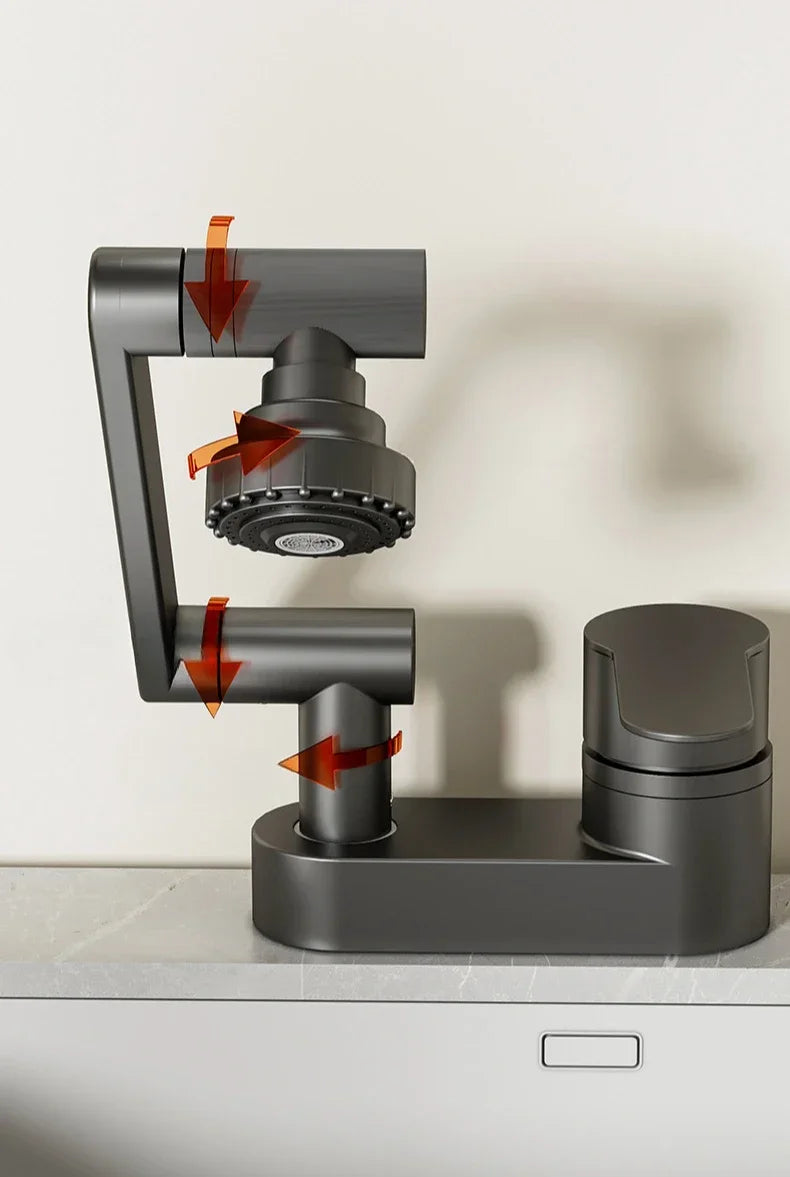 Double Hole Basin Faucets Bathroom Cold and Hot Mixing Tap 2 Modes Nozzle Faucet Sink Basin 360° Rotation Mixing Valve