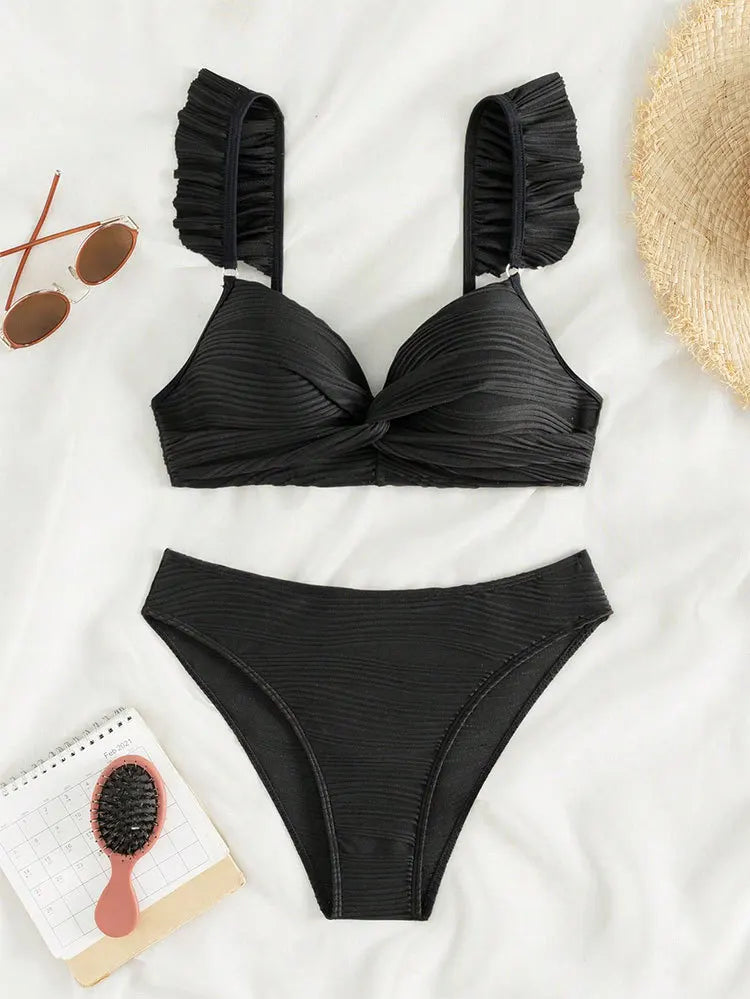 New Sexy Push Up Bikini Ribbed Plus Size Swimwear Women Swimsuit Biquini Set Beachwear Bathing Suit 2024 Mujer Thong Monokini XL