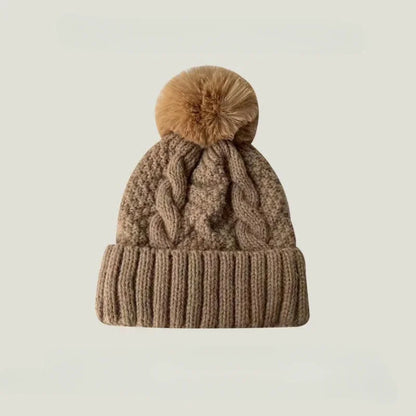 Winter Twist Knitting Hats Warm Fur Pompom Thick Plush Cap Beanies Solid Ladies Versatile Ski Snow Skullies Beanies Velvet Hat