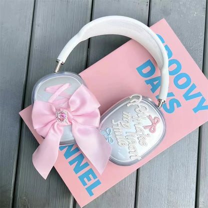 Cute Girl Pink Silk Bow Soft Headphone Earphone Case Cover Protector For Apple Airpods Max