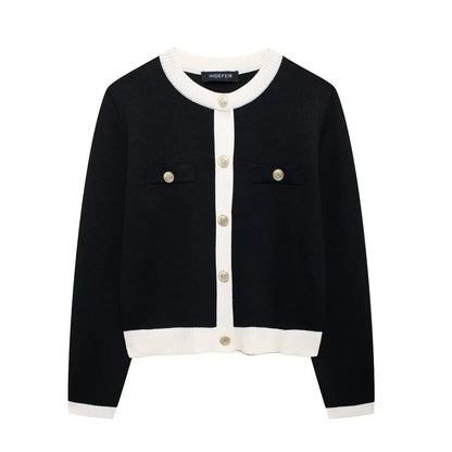 TRAFZA Autumn Fashion Women Sweater Coats Solid O-Neck Long Sleeves Pockets Buttons Single Breasted Female Casual Knitted Coat