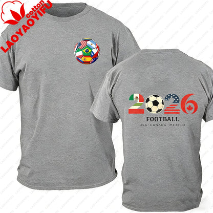 Men's 100% Cotton 2026 Soccer Football T-Shirt USA Canada Mexico Casual Sports Fan Print Short Sleeve Top Oversized T Shirt